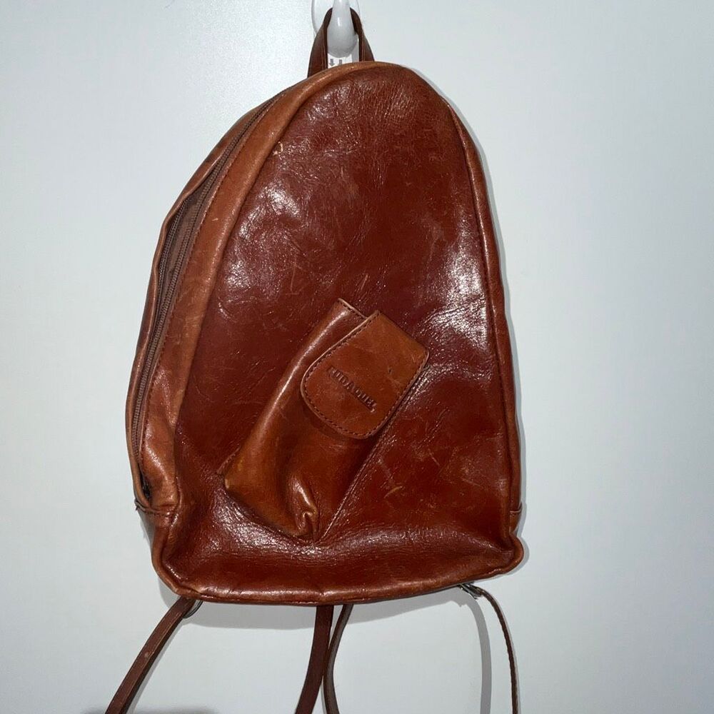 Vintage Bolsos Gomez Women's Brown Leather Pocket Side Zip Mini Backpack Bag - Picture 2 of 12